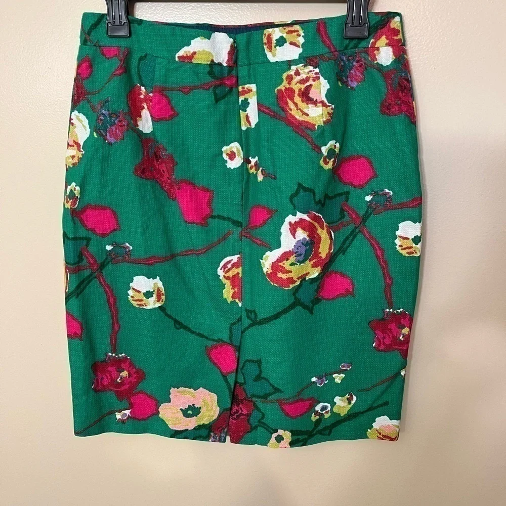 J. Crew Green Floral Print Pencil Skirt Sz 4
